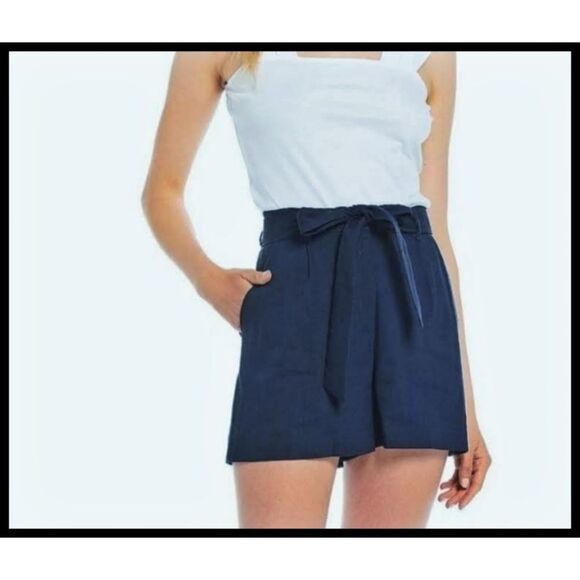 NWT Antonio Melani Amee Linen Blend Belted High Rise Shorts Abyss Blue 16 NEW - Picture 1 of 9